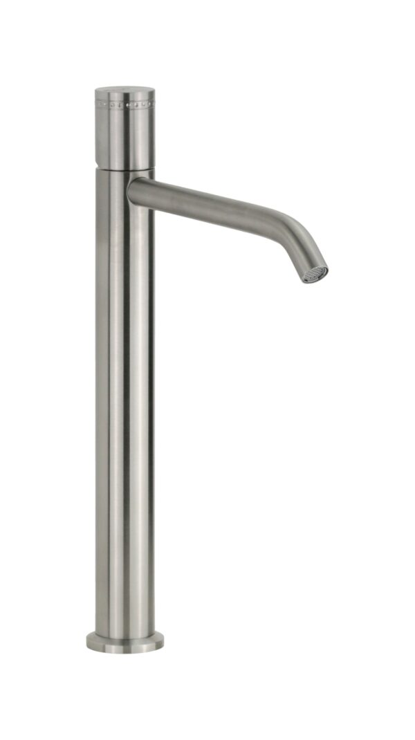 Miscelatore lavabo alto monoforo in acciaio inox con maniglia luxury senza piletta di scarico Oud 25133I