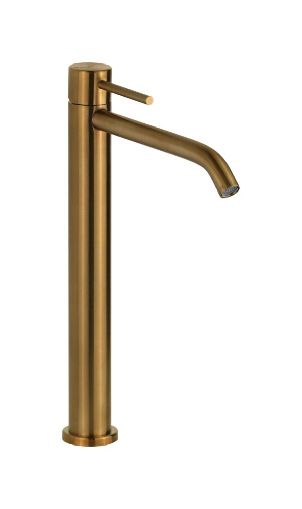 Miscelatore lavabo alto monoforo in acciaio PVD oro spazzolato senza piletta di scarico Pollini Marla 24133IOS