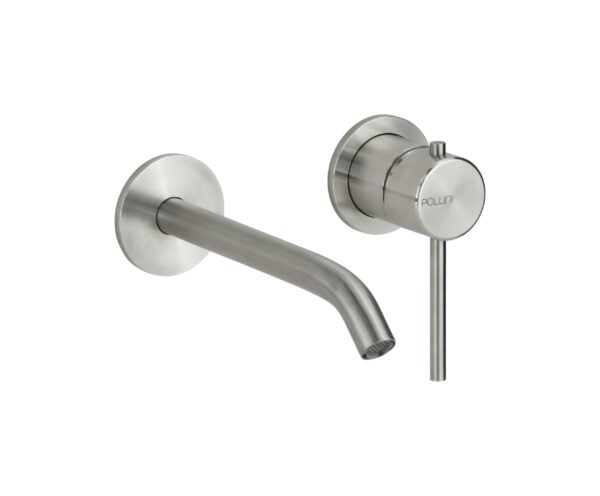 Miscelatore lavabo a parete in acciaio inox senza piletta di scarico Pollini Marla 24220I
