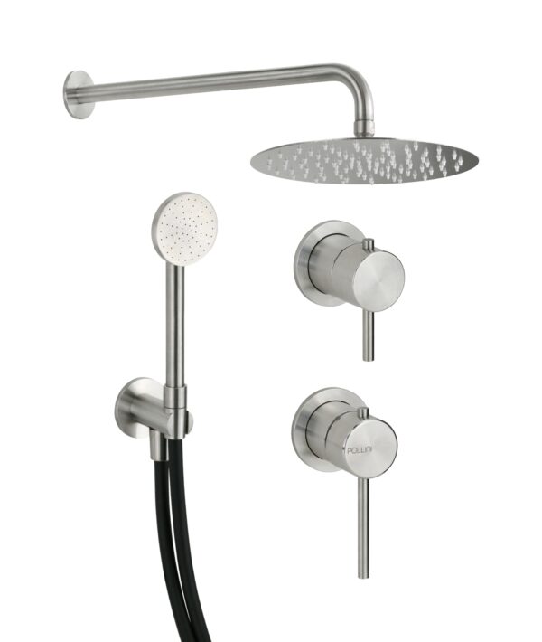 Kit doccia completo con miscelatore meccanico e deviatore 2 vie in acciaio inox Pollini Marla 24235I