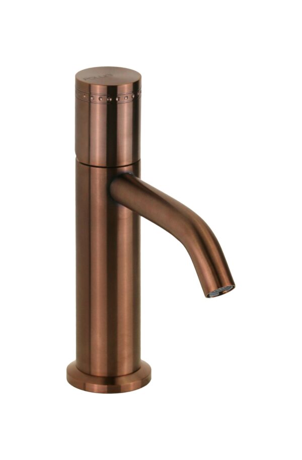 Miscelatore lavabo monoforo in acciaio PVD rame spazzolato con maniglia luxury senza piletta di scarico Pollini Oud 25100IRA