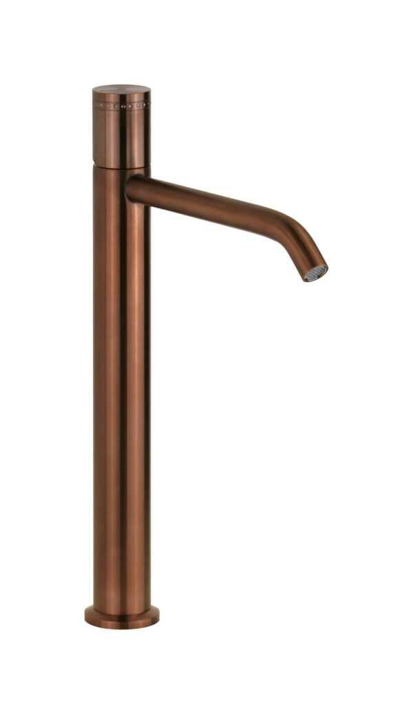 Miscelatore lavabo alto monoforo acciaio PVD rame spazzolato con maniglia luxury senza piletta di scarico Pollini Oud 25133IRA