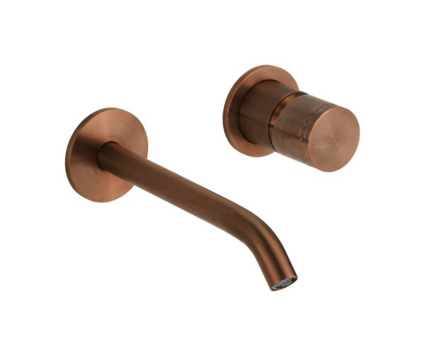 Miscelatore lavabo a parete in acciaio PVD rame spazzolato con maniglia luxury senza piletta di scarico Pollini Oud 25220IRA