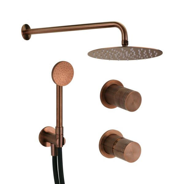 Kit doccia completo con miscelatore meccanico e deviatore 2 vie PVD rame spazzolato maniglia luxury Oud 25235IRA