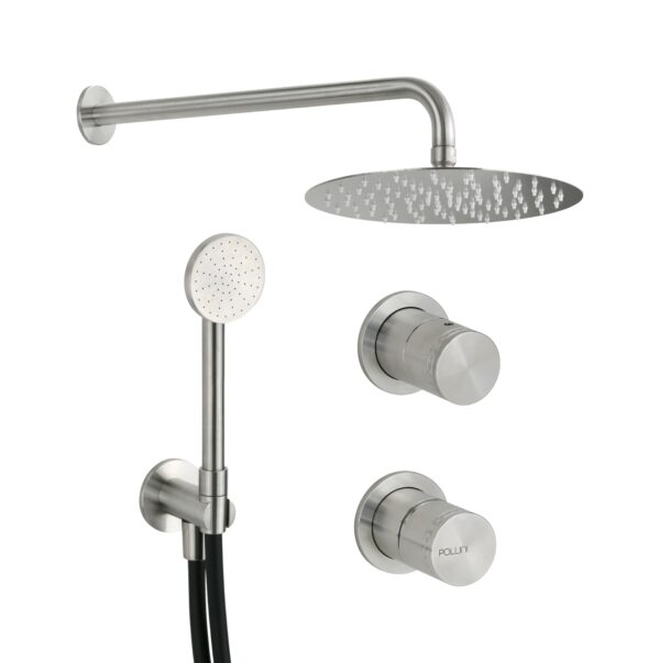 Kit doccia completo con miscelatore meccanico e deviatore 2 vie in acciaio inox maniglia luxury Pollini Oud 25235I