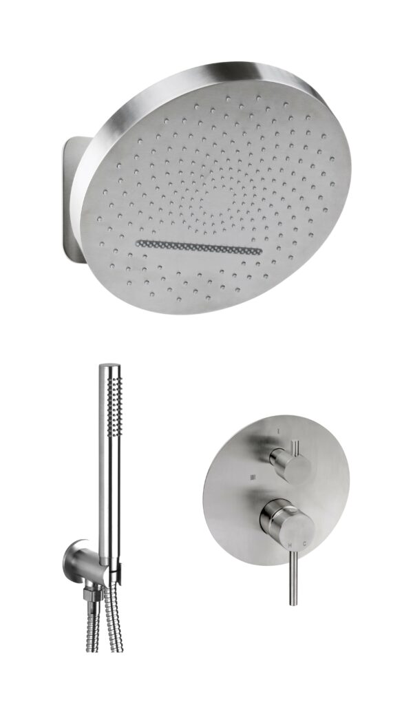 Kit doccia completo modello tondo in acciaio AISI 316 con soffione doccia a incasso Jessy Steel TY840I260AS