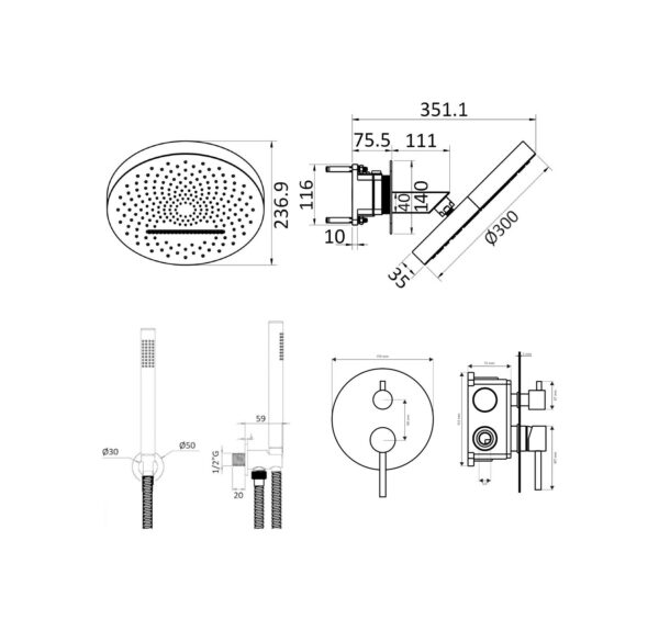 Kit doccia completo modello tondo in acciaio AISI 316 con soffione doccia a incasso Jessy Steel TY840I260AS - immagine 9